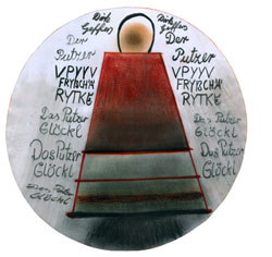 Dirk Geffers, "Putzer Glöckel", Kreide, Buntstift auf Papier, Durchmesser ca. 28 cm, Foto Hans Wesker