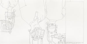 Künstler: Matthias Beckmann, "Astronauten im Deutschen Technikmuseum Berlin", 2019, Bleistift auf Papier